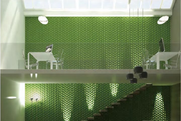 Green ceramic tiles in a commercial interior